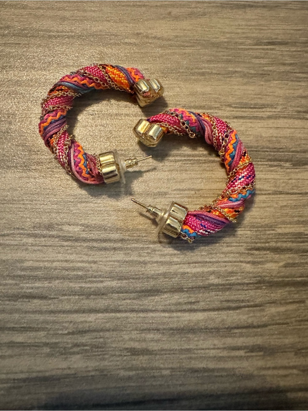 Kendra Scott Pink, Orange & Purple Twisted Fabric Hoop Earrings